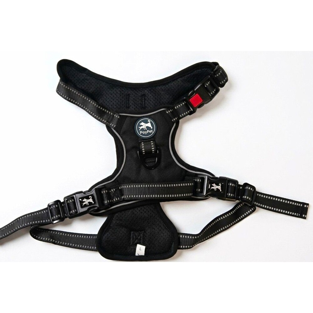 PoyPet Soft/Vest Dog Harness Size L Black Nylon Adjustable Padded